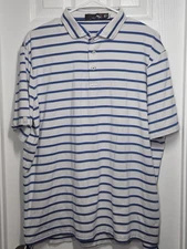 RLX Ralph Lauren Mens XL Polo Shirt Striped Performance Golf Stretch White Blue