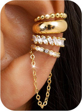4Pcs Ear Cuffs Non Piercing for Women 14K Gold Plated Adjustable  Dainty Chain