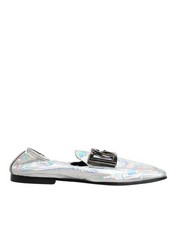 Dolce & Gabbana Silver DG Logo Holographic Leather Loafers Men's Shoes Authentic