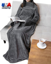 Premium Fleece Blanket with Sleeves for Women Men Adult, Wearable Blank