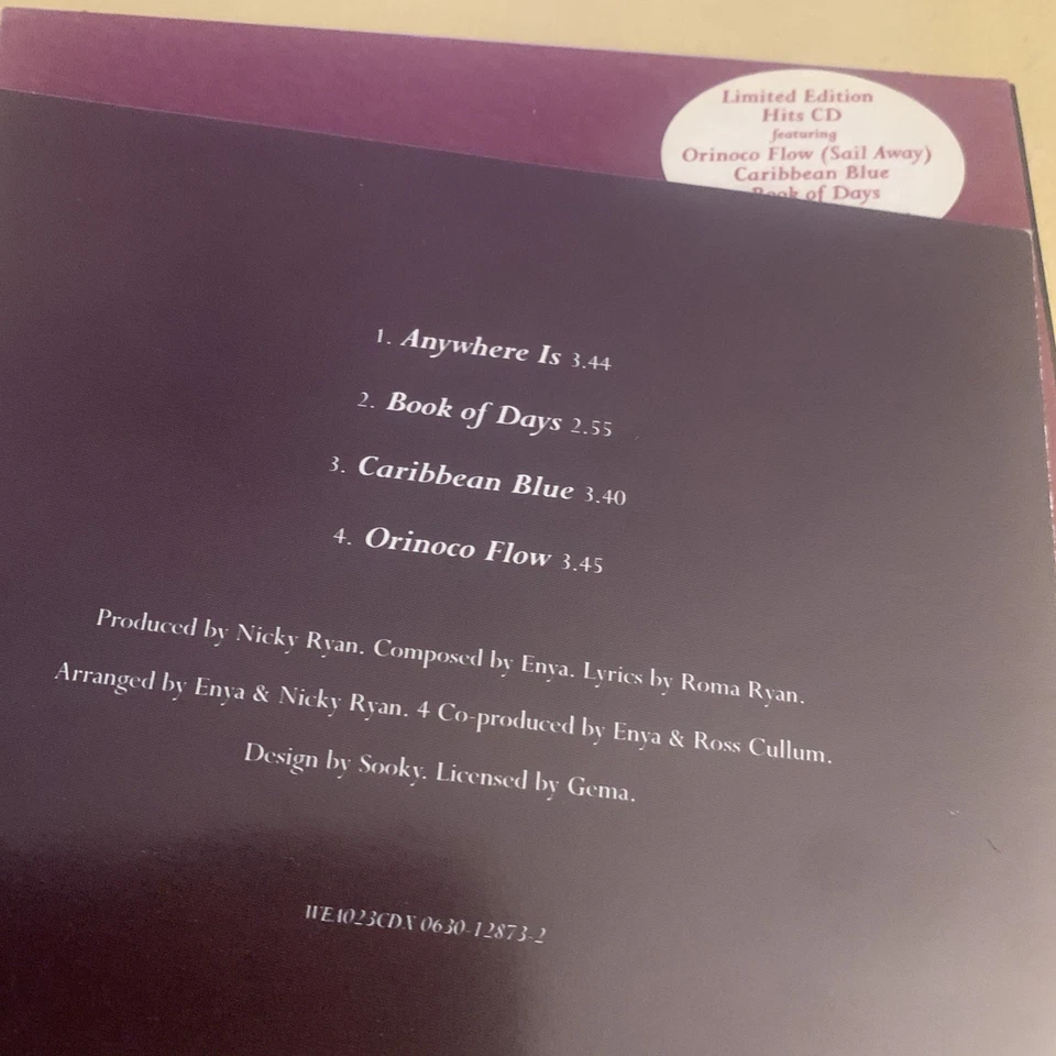 Enya CD Single Anywhere Is Ltd Edition Book Of Day Caribbean Blue Orinoco Flow - Bild 4 von 4