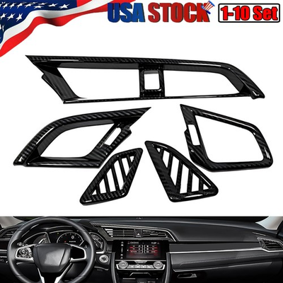 #ad 1 10Set Carbon Fiber Front Dashboard Air Vent Outlet Cover For HondaCivic 16 20 $189.99
