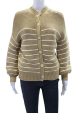 Alex Mill Womens Cotton Knitted Striped Back Button Detail Sweater Beige Size XS