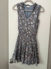 Anna Cate Dusty Blue Floral V-Neck Smocked Waist Sleeveless Dress Size Xs