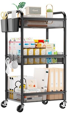 YASONIC 3 Tier Rolling Cart   Metal Utility Storage Carts with Wheels, Craft ...