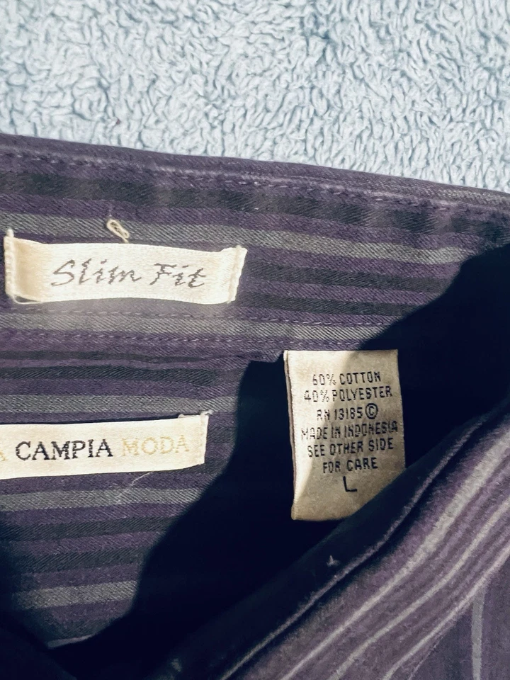 Moda Campia Moda Mens Large Slim Fit Black Striped Long Sleeve Button Up Shirt - Image 3 of 4