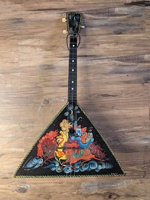 Unbranded Russian Balalaika 3 String Guitar Black Original Hand Painted Graphics