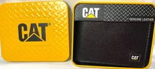 CAT Caterpillar Black Bifold Leather Wallet RFID Shield Protection Enamel Logo 