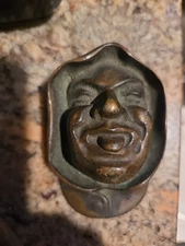  RARE SMALL ANTIQUE CAST IRON GROTESQUE MASK FACE CASTING MOLD 19th CENTURY
