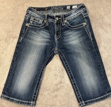 Miss Me Bermuda Blue Jean Shorts embroidered pockets Girls Juniors Teens Sz 14