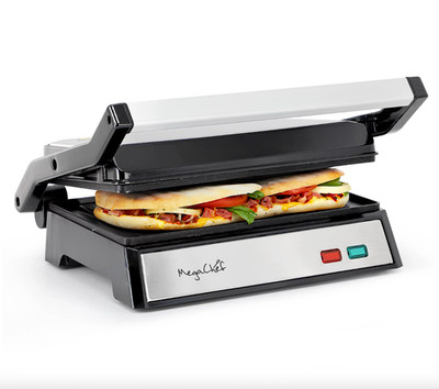 MegaChef Electric Dual Plate Non-Stick Panini Grill-Silver