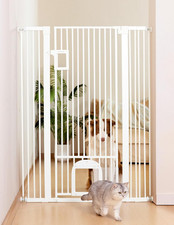 55" Extra Tall Pet Gate with Adjustable Cat Door, 29-43" Auto Close Tall Dog Gat