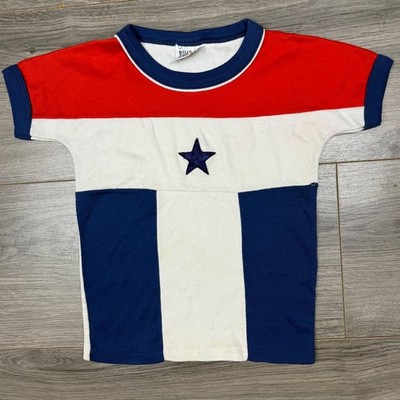 VTG Billy the Kid USA Tee 5T   Star Stripe Red White Blue   Stained White Panels