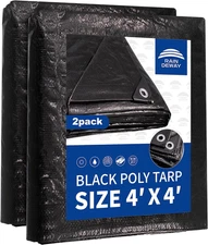 Small Black Tarps 4X4 Feet (2 Pack), UV Resistant, 8 Mil Multipurpose Medium Dut