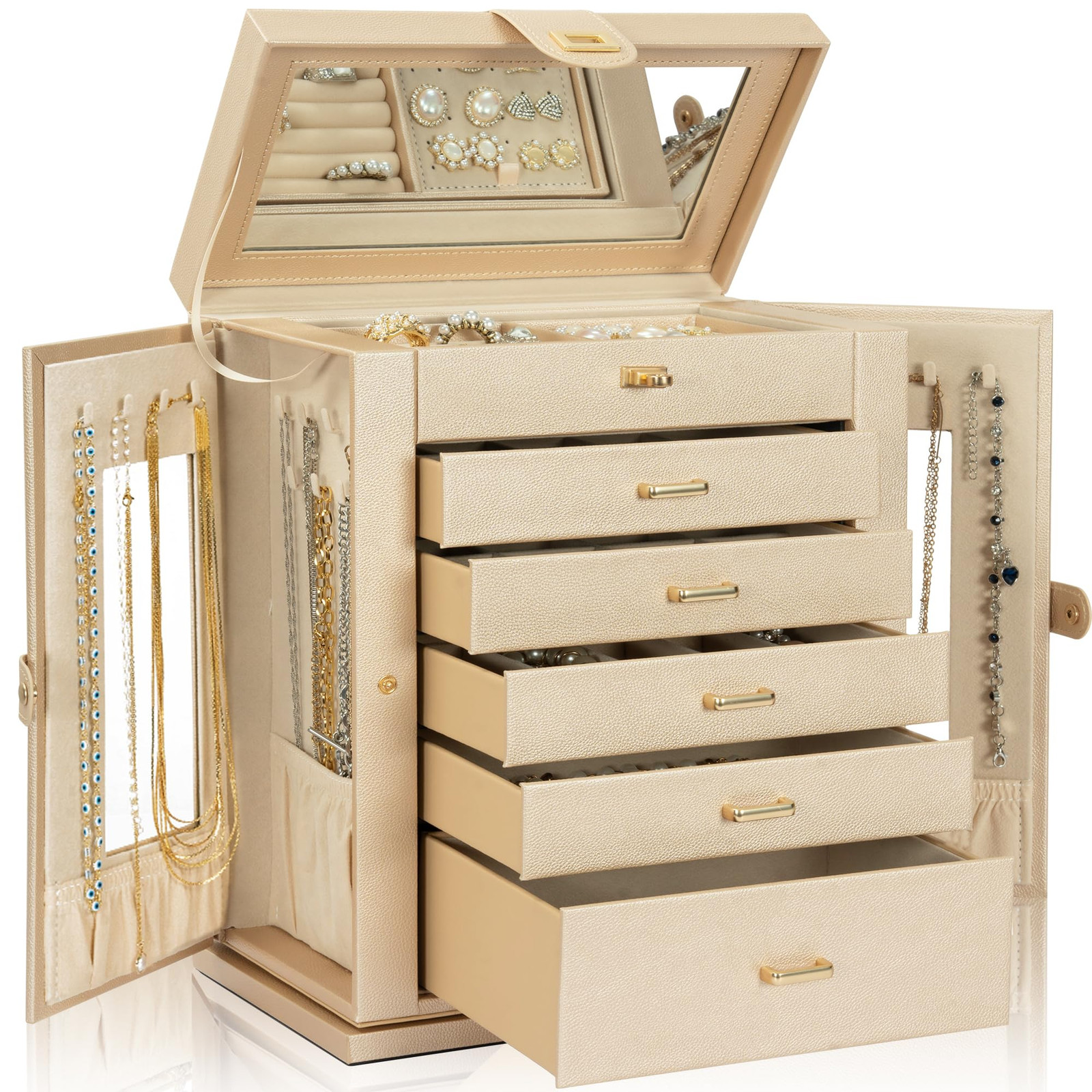 360° Rotating 6-Tier Jewelry Storage Organizer Case for Necklaces Rings and Accessories-image