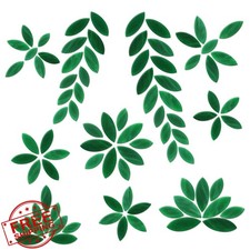 Yoption 100pc Green Petal Mosaic Tiles Stained Glass Flower Leaves