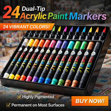 Acrylic Paint Pens 24 Colours Dual Tip Waterproof Markers for Rock Wood Arts UK