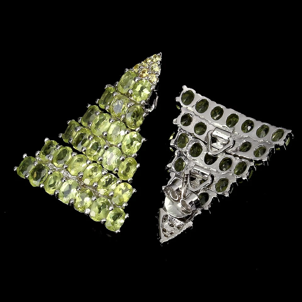 925 Sterling Silver Earrings Oval Peridot Sapphire Natural Gemstone Jewelry - Image 3 of 4