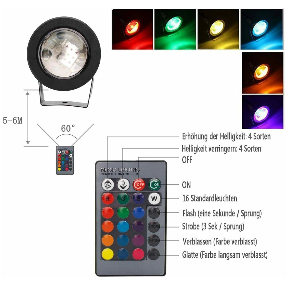 LED Gartenspots RGB Gartenstrahler mit Fernbedienung Gartenbeleuchtung außen 10W - Bild 4 von 4