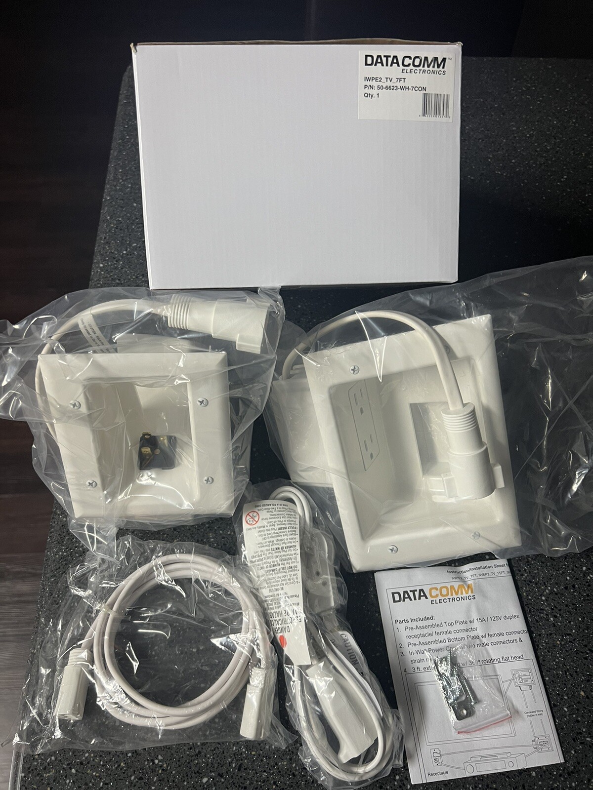 DataComm 50-6623-WH-7CON  7FT Flat Screen TV In Wall Power Kit . Conceal Wires