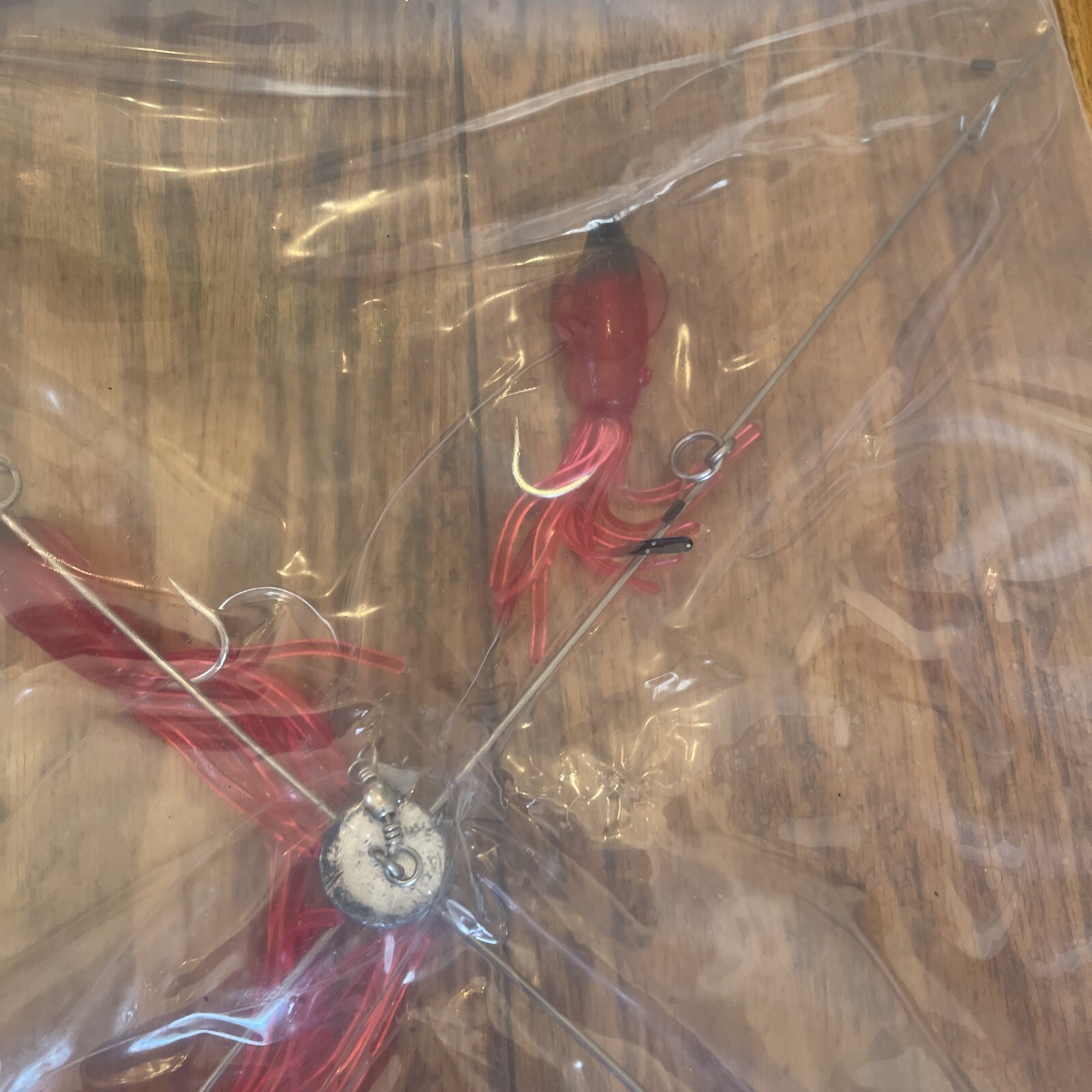 9” Umbrella Rig 4 Arm 11” With 5.5” Squid (9)  8/0 Mustad New Pkg Red Black Head - Image 6