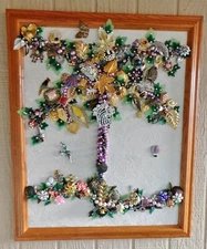 Vintage Jewelry Art, Tree of Life, signed and framed