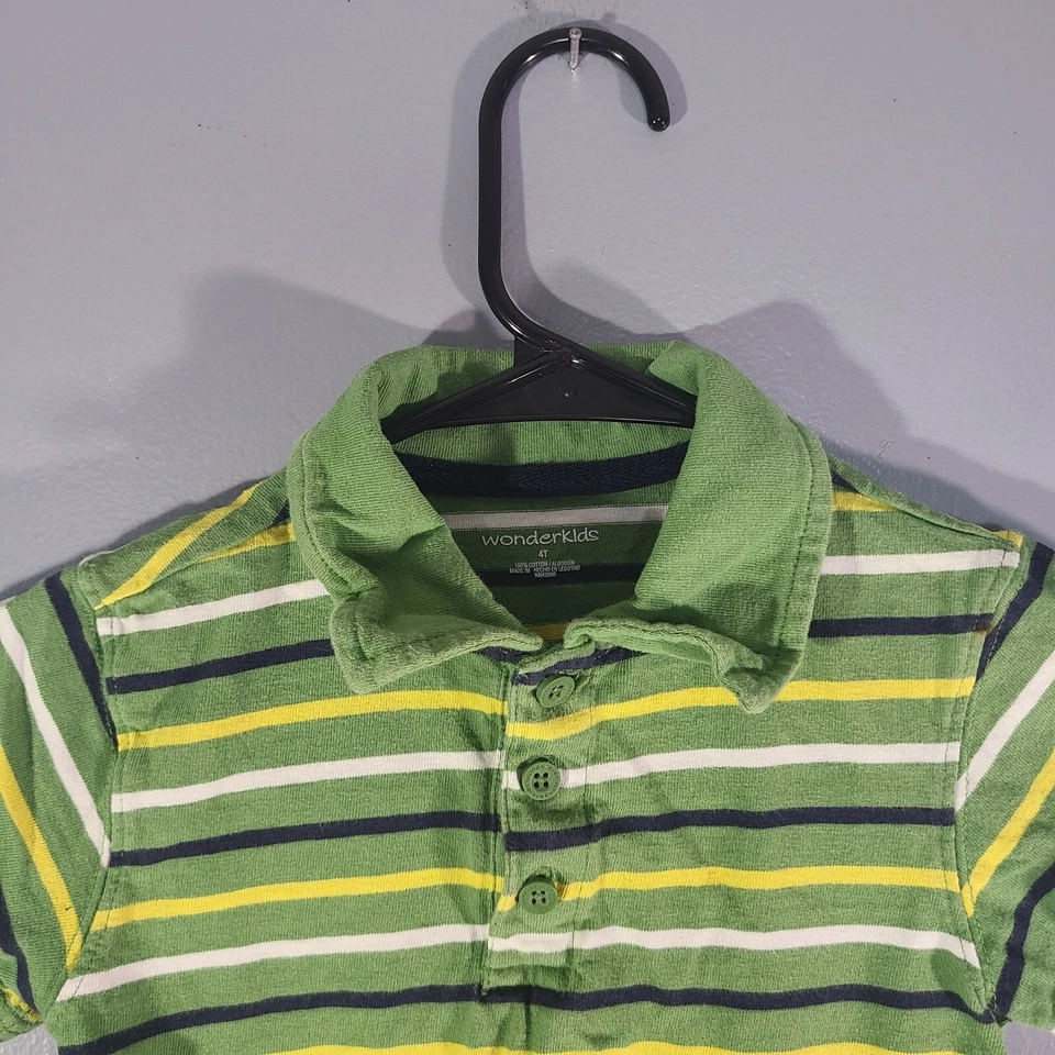 Wonder Kids лот из 2 зеленых рубашек-поло для малышей размер 4T пальмы и полоски - Изображение 2 из 4