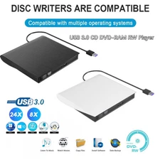 Slim External CD DVD Drive USB 3.0 Disc Player Burner Writer For Mac Laptop PC.
