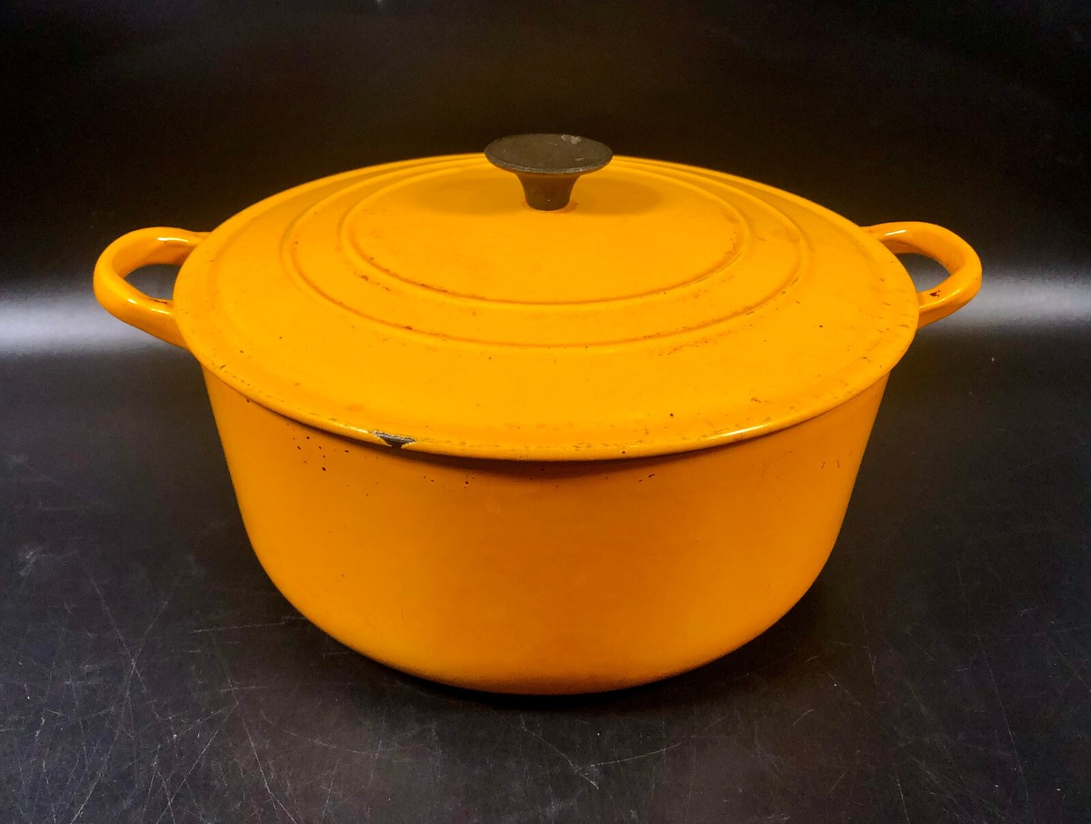 Vintage Le Creuset 4.5 Qt Yellow Tangerine Dutch Oven E ~ Enameled