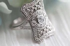 Art Deco Style Lab Created Diamond Engagement 14k White Gold FN Ring SIZE 7.5 US
