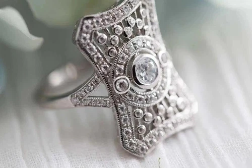 Art Deco Style Lab Created Diamond Engagement 14k White Gold FN Ring SIZE 7.5 US