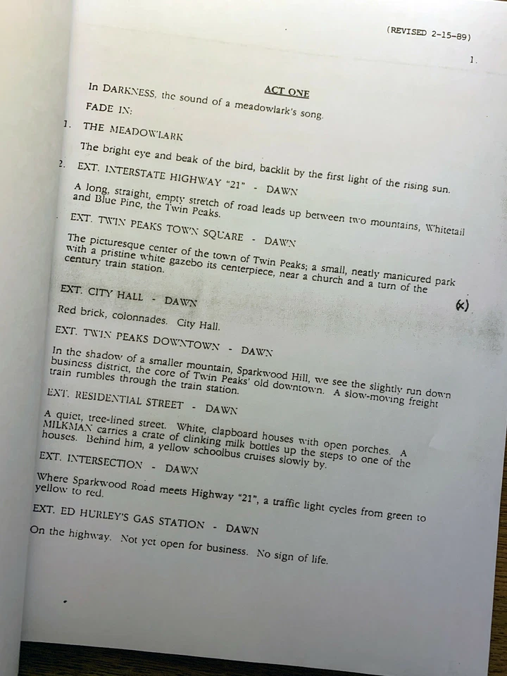 TWIN PEAKS TV PILOT SCRIPT (FEB 1989) ~ MARK FROST & DAVID LYNCH *REPRODUCTION* - Image 2 of 4
