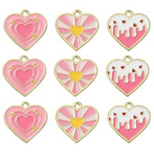 15x Enamel Pink Heart Charms Pendants for Valentines Necklace DIY Jewelry Making