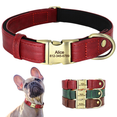 Personalised Dog Collar Soft Leather Custom Pet Name Free