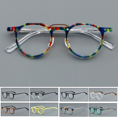 Colorful Retro Round Plate Eyeglasses Frame Unique Stylish Spectacles Clear Lens