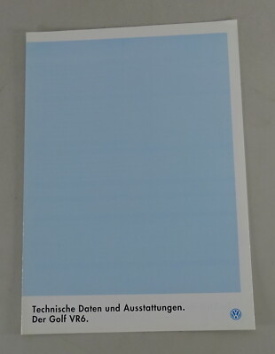 Brochure VW Golf 3 / III VR6 Technical Data And Equipment From 08/1993