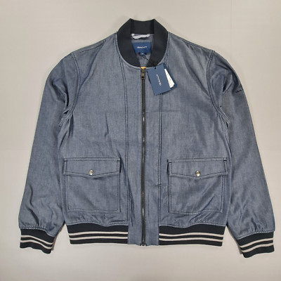 GANT Herren Jacke Blau Medium Bomber Chambray Full Zip Baumwollmischung