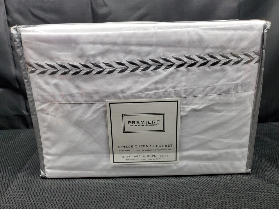 NUEVO Juego de sábanas Premier Luxury Home Collection Queen White de 4 piezas Foto 4 de 4