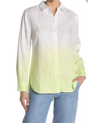 Tommy Bahama Womens Linen Shirt Dip Dye Button Down Ombre' White Lime Sz XL NEW