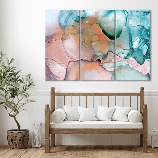 Abstract Watercolor Canvas, Teal Blush Wall Art, Modern Art Print, Ready to Hang - Image 2 of 4