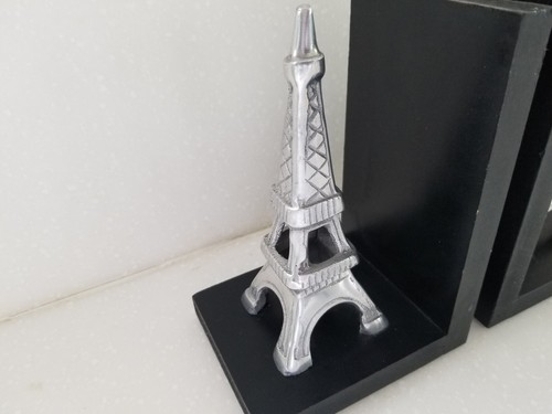 Fermalibri Torre Eiffel 7" x 4" legno e metallo tono argento set di 2 - Foto 4 di 9
