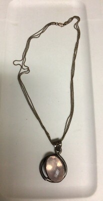 Vintage 925 Real Rose Quartz Pendant W/ VTG DESIGN AGI 925 ITALY Necklace