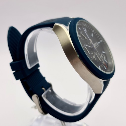 NEU ORIGINAL BOSS VELOCITY HB1513717 BLAUES SILIKONARMBAND & SCHWARZE HERREN UHR - Bild 4 von 8