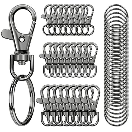 100PCS Swivel Snap Hooks with Key Rings, Premium Metal Swivel Lobster Silver 