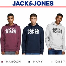 Jack And Jones Mens Hoodie Corp Logo Print Sweat Cotton Blend Basic Jumper