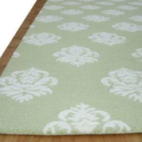 Damask Green Color Floral Loop & Cut Hand Tufted Modern Stryle Woolen Area Rug - Image 2 of 4