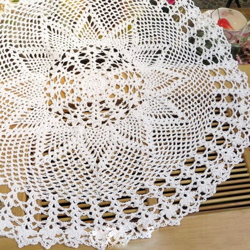 24" White Vintage Crochet Tablecloth Round Lace Table Topper Flower Placemats - Picture 2 of 8