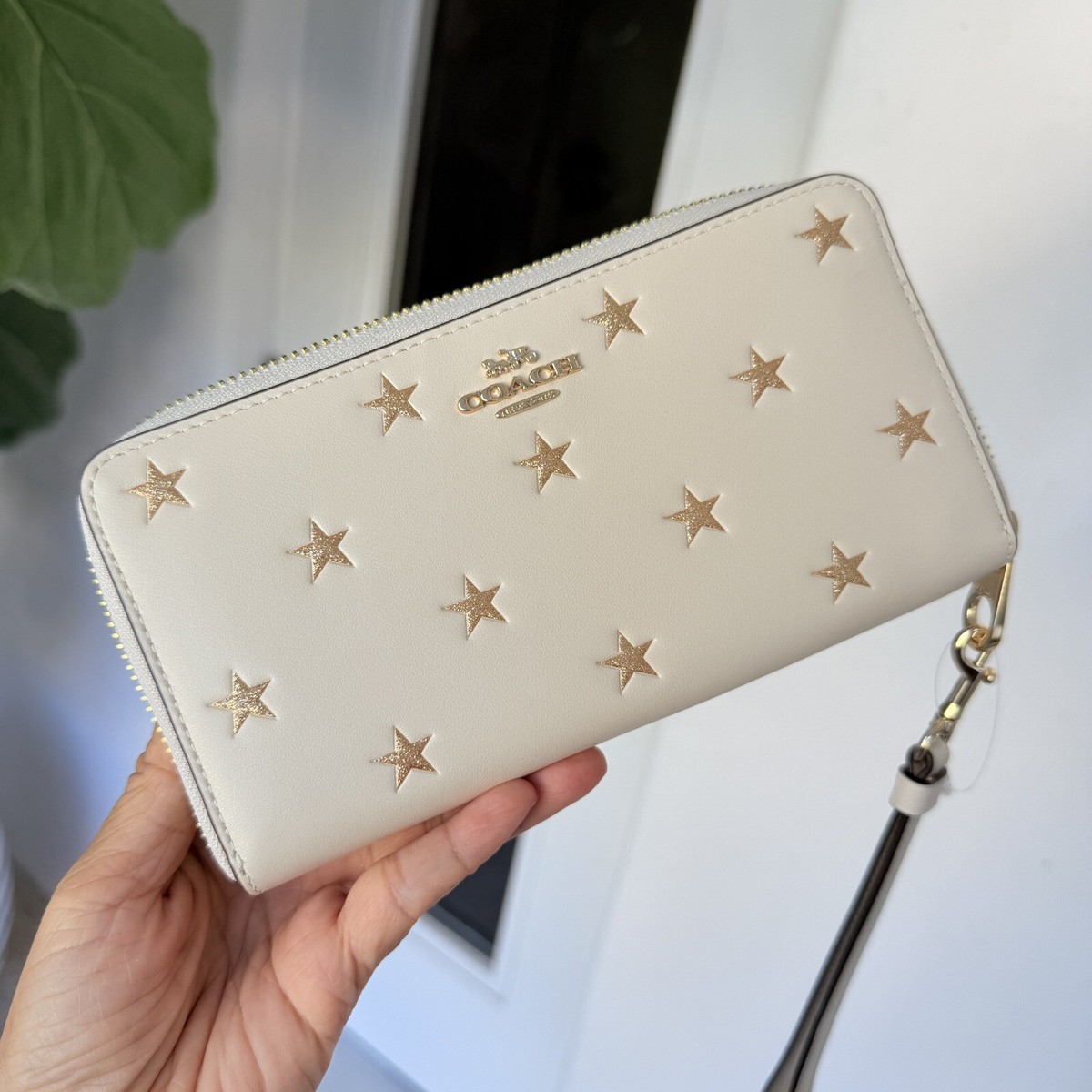Coach Long Zip Around Phone Wallet CW479 Chalk Gold Star