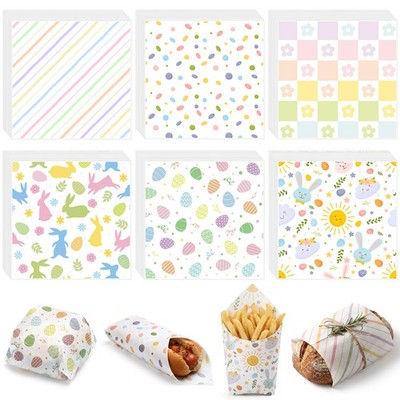 300 PCS Easter Wax Paper Sheets 12x12 Inch Egg Bunny Deli Sandwich Liners