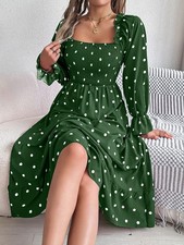 Cottagecore Long Sleeve Polka Dot Maxi Dress